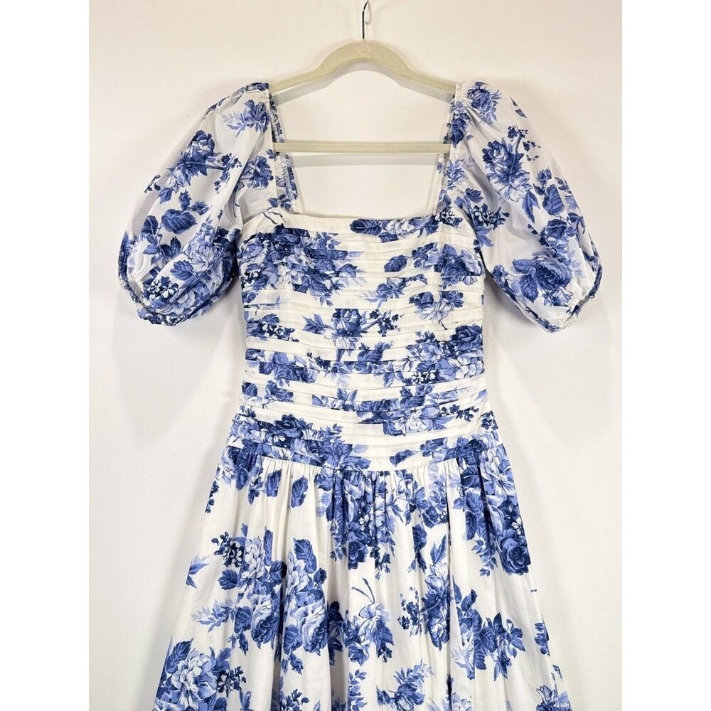 Abercrombie Fitch Midi Dress Blue Emerson Poplin Floral Puffed Pleated Boho XS - Picture 7 of 12